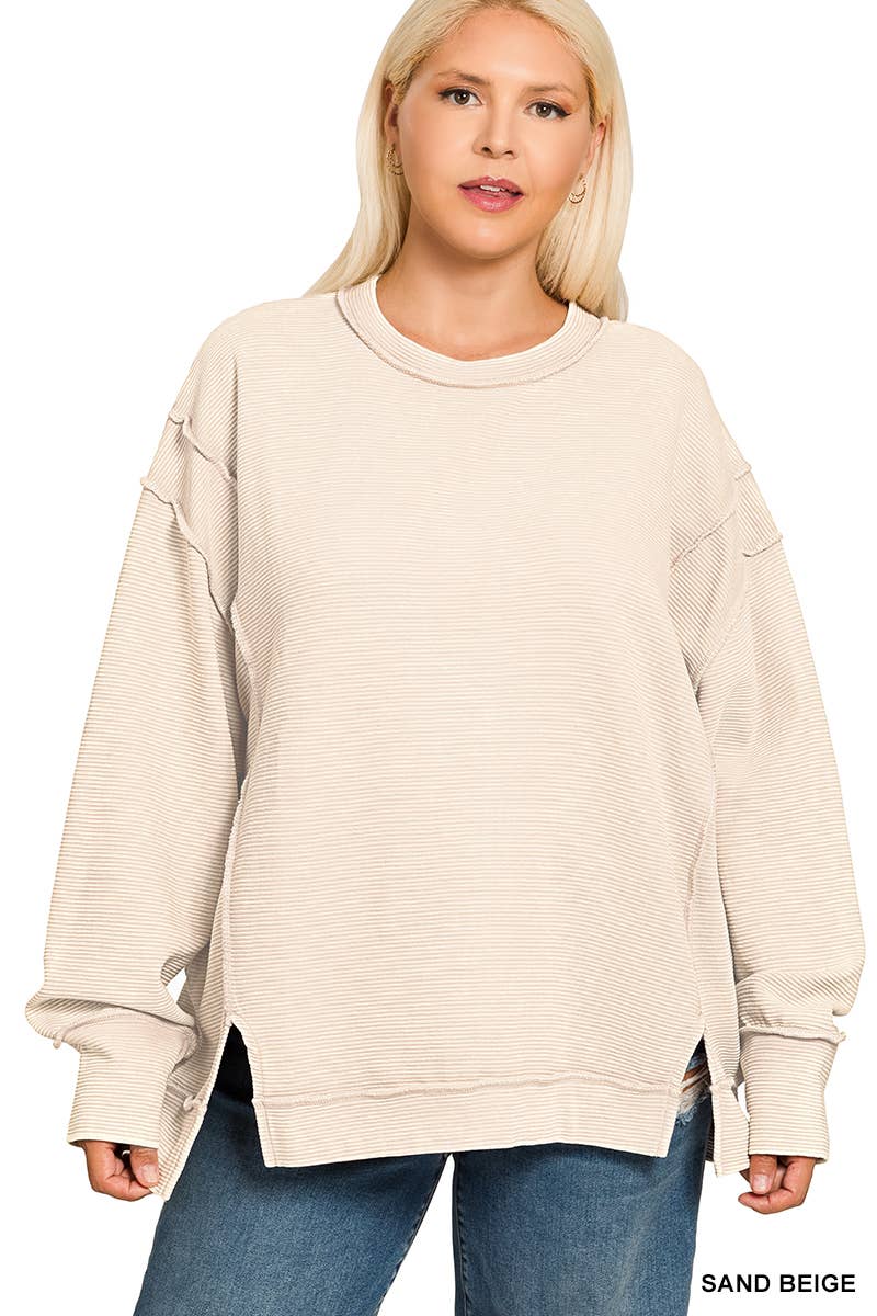42POPS - Wholesale Sweatshirt - Women's - .._ 0815 Plus Acid Washed Exposed Seam Sweatshirt SI-286135