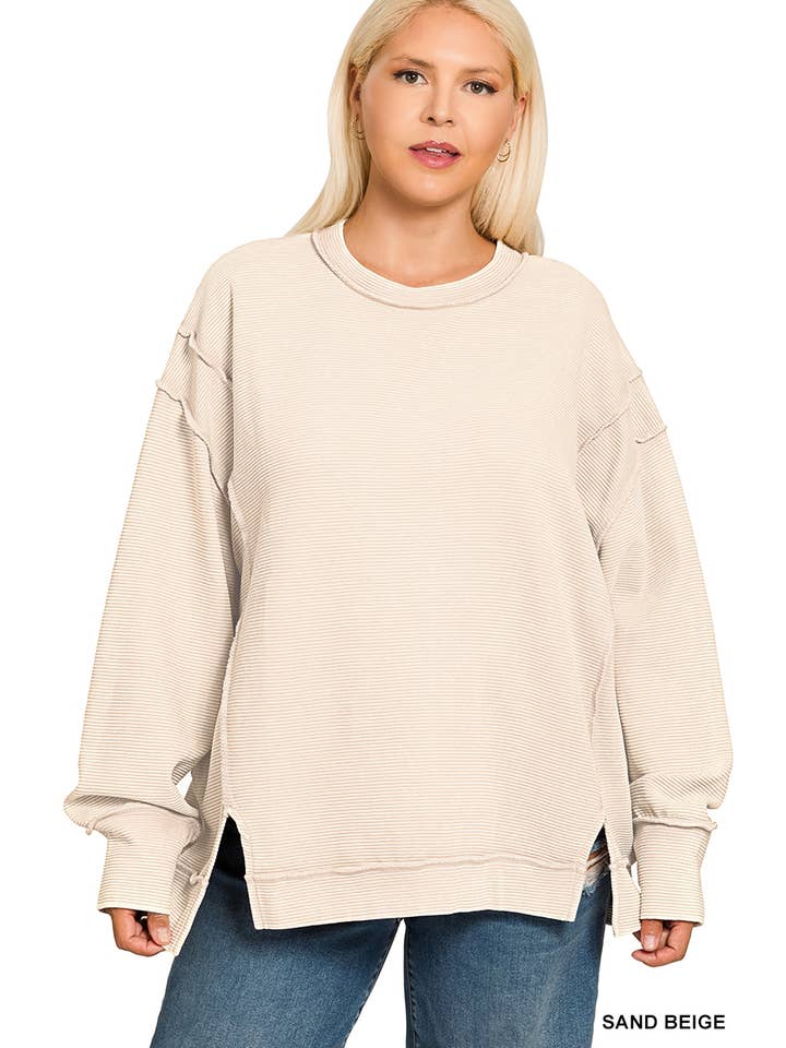 42POPS - Wholesale Sweatshirt - Women's - .._ 0815 Plus Acid Washed Exposed Seam Sweatshirt SI-286135