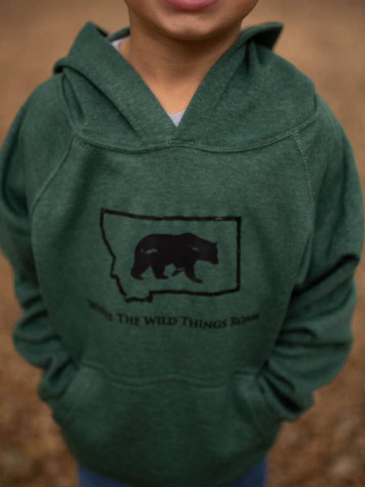Youth Moss Green with Black Wild Bear Hoodie for wholesale by Montana Tees