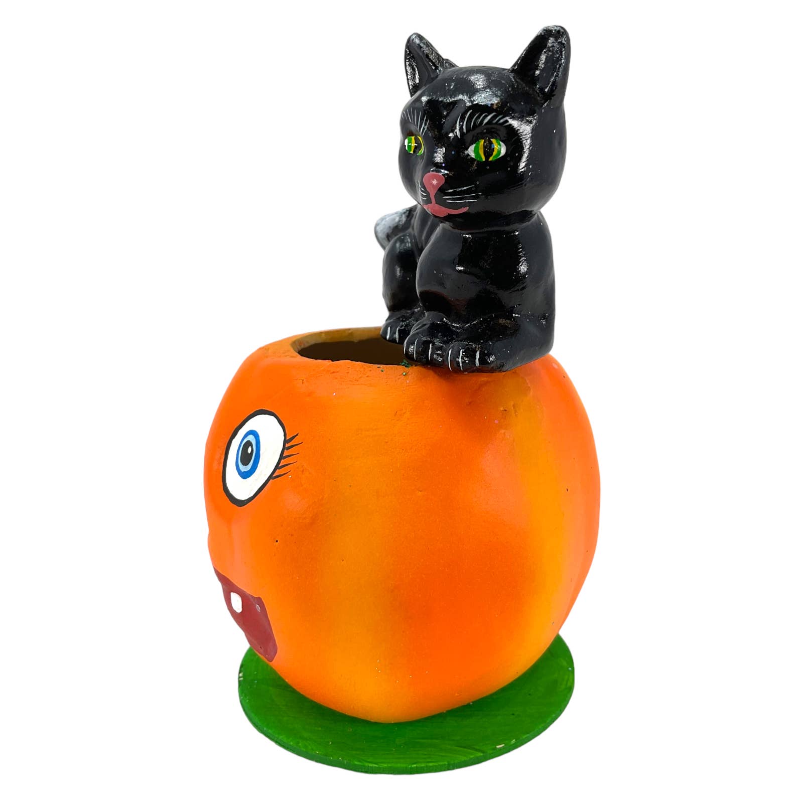Pinnacle Peak Trading - Wholesale Decorative Figurine - Ino Schaller Black Cat Sitting on Pumpkin German Paper Mache3