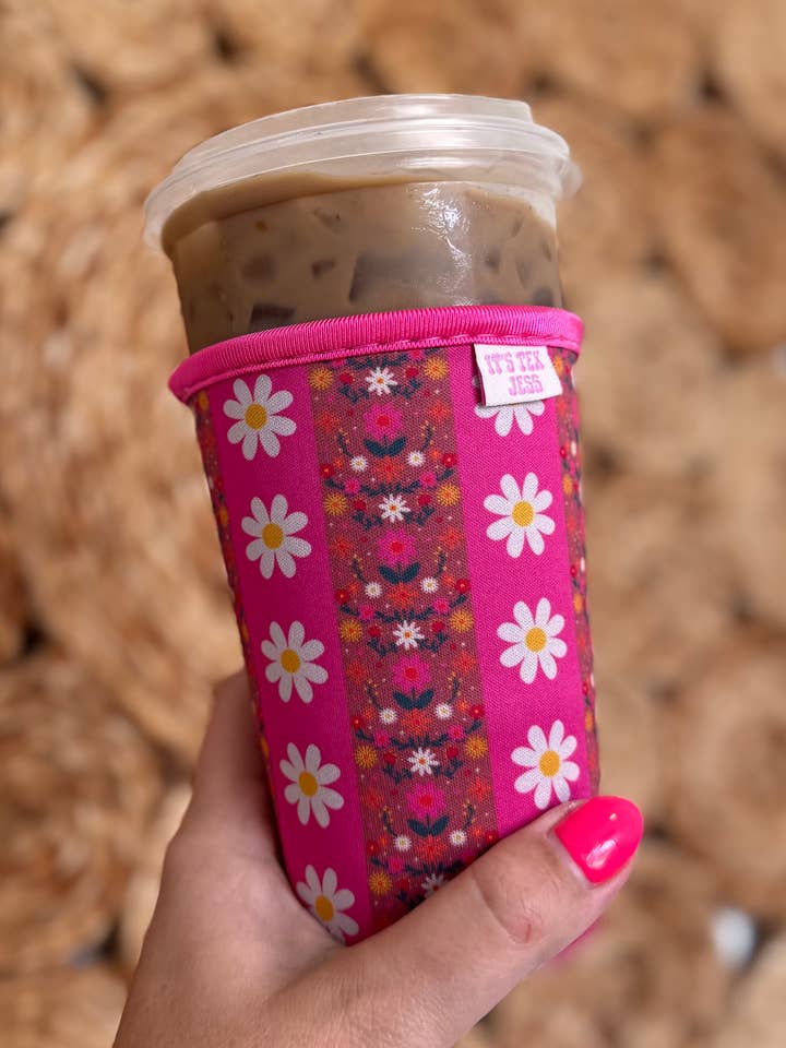 Iced Coffee Sleeve - Retro Floral Stripe for wholesale by It's Tex Jess