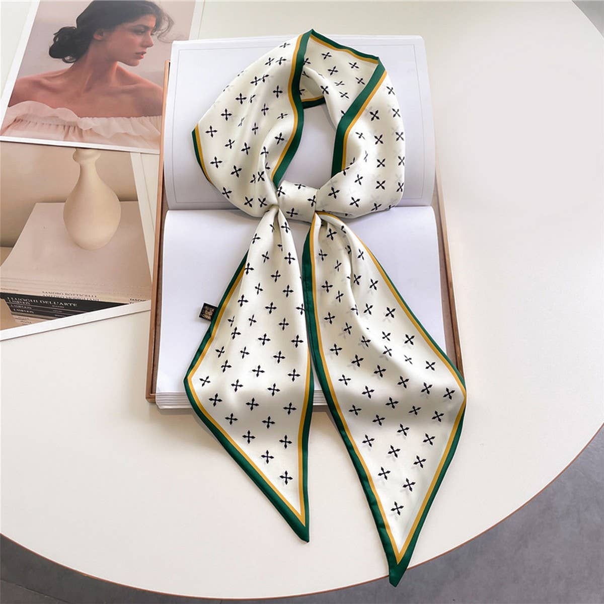 ACCITY - Wholesale Head Scarf - Women's - FASHIONABLE DOUBLE-LAYER RIBBON ANGLED HEAD SCARF_CWASC15155
