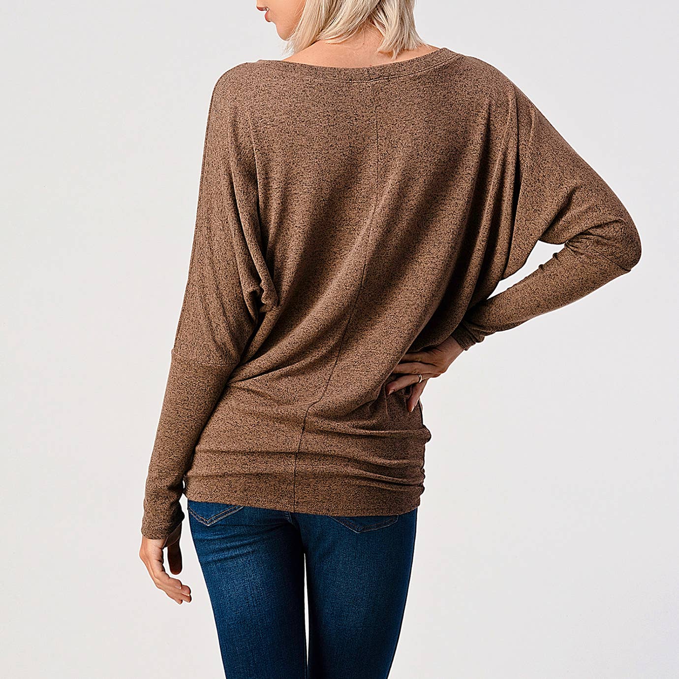 Heimious - Vente Haut en maille – femme - Haut en tricot Hacci à manches longues et col rond à manches Dolman, 270165