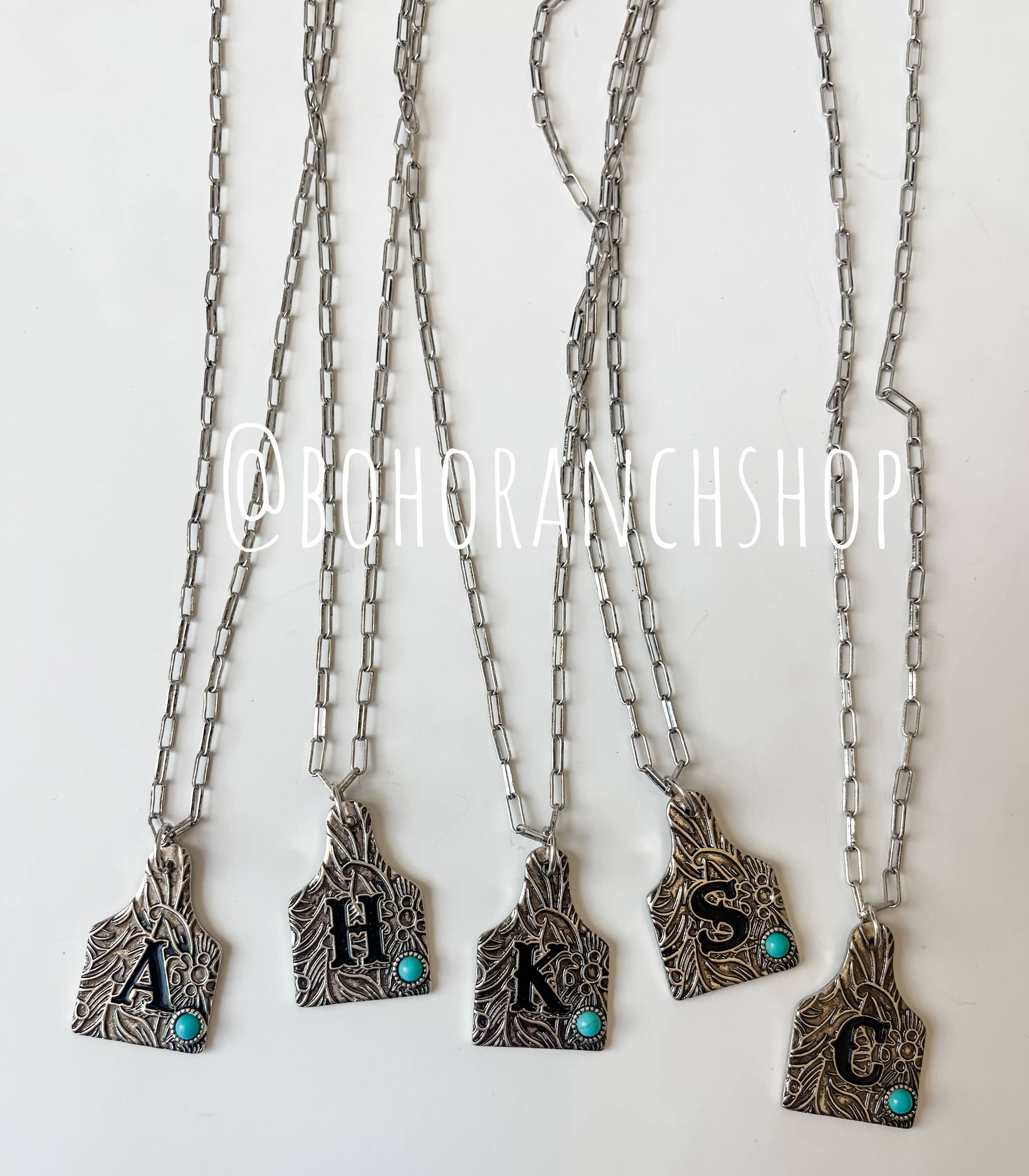 Boho Ranch Shop - Wholesale Pendant/Charm Necklace - Initial Ear Tag Necklace - Turquoise Stone Pendant4