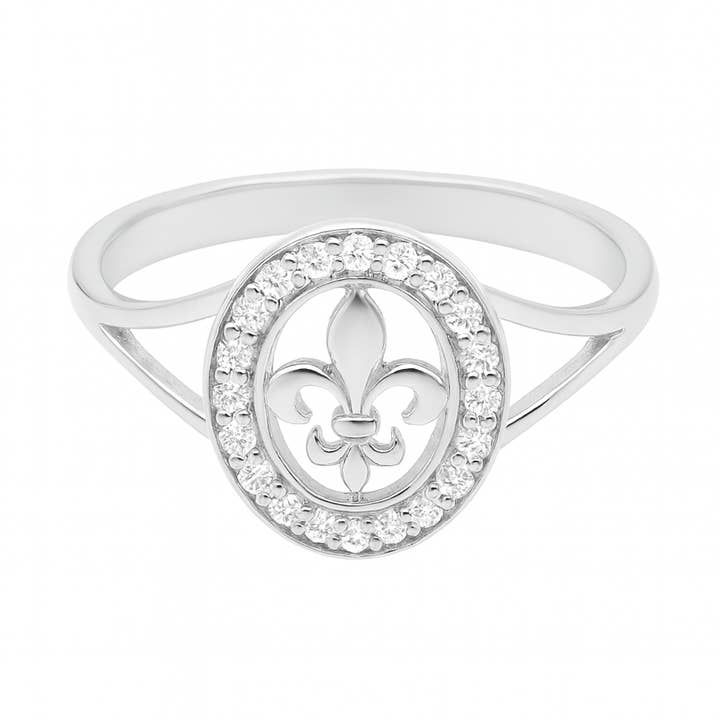 Oval Fleur de Lys Ring Rhodium-Plated 925 Silver and Oz for wholesale by TALISMAN JEWELLERY (D&Fidanverdi, S.L.)