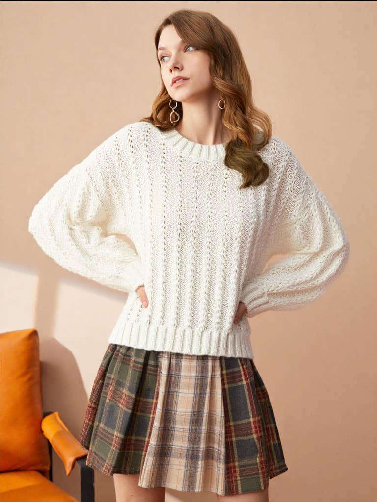 VERY J - Wholesale Knit Sweater - Women's - 12W2901V-Lace Trim Oversized Knit Sweater Top3