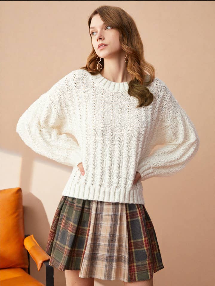 VERY J - Wholesale Knit Sweater - Women's - 12W2901V-Lace Trim Oversized Knit Sweater Top3