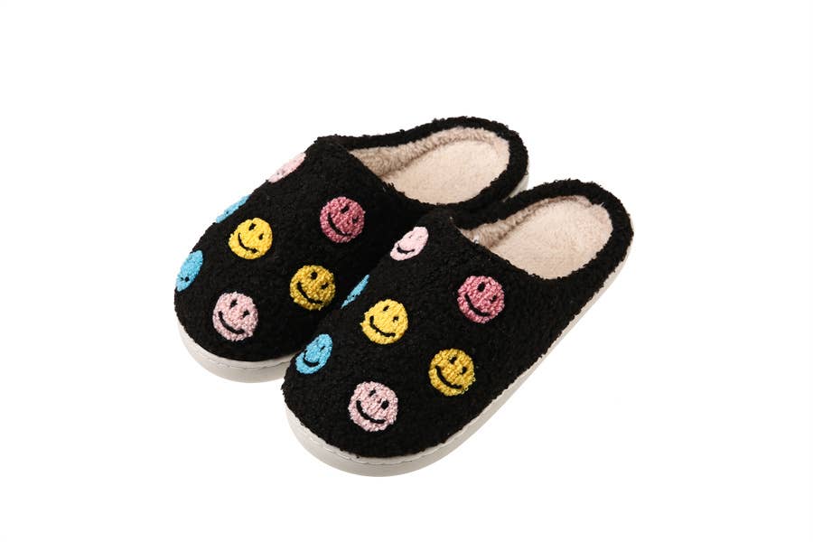 Nima Accessories Inc - Wholesale Slippers - Women's - Ladies Plush Evening Slippers with HAPPY FACE THEME0
