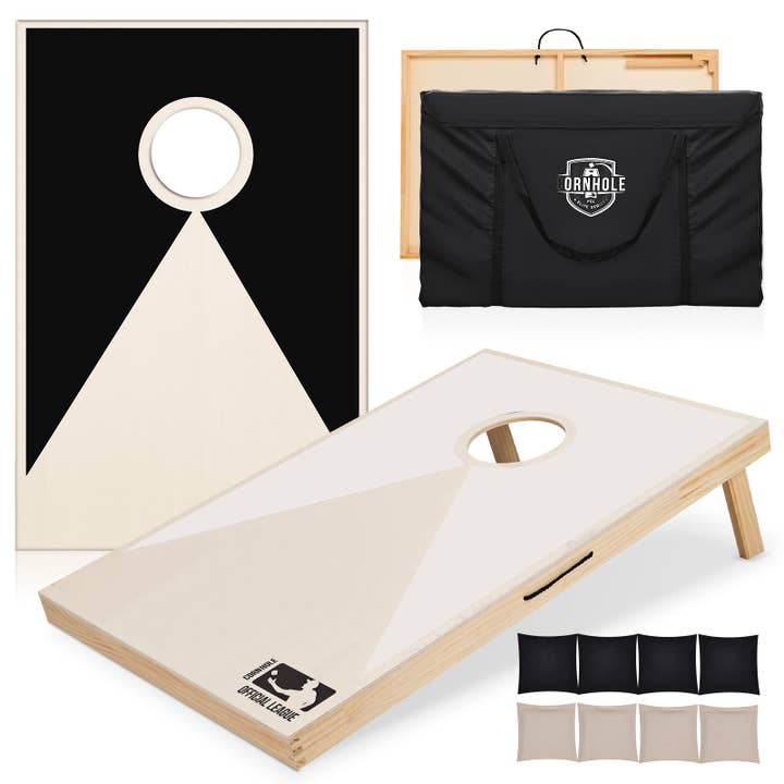 Solid Wood Premium Cornhole Set 3 Feet X 2 Feet Game Boards, Includes Set Of 8 Corn Hole Toss Bags Black White Wood for wholesale by Orange County Decor