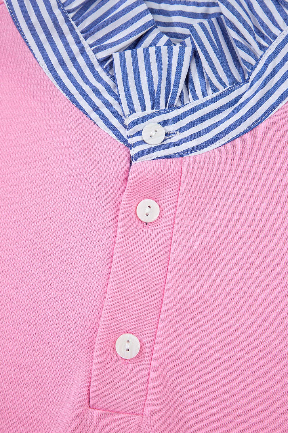 Bonbon Bonbon-Knopf gestreifter Kragen Patchwork Puffärmel Sweatshirt für den Großhandel auf Faire3