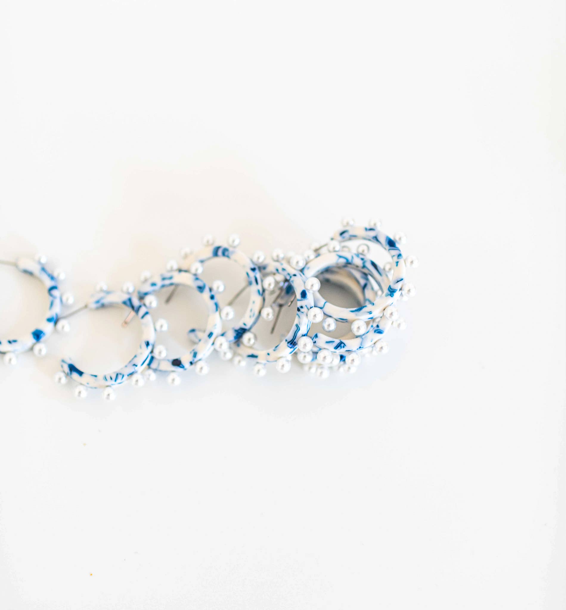 St Armands Designs of Sarasota - Wholesale Hoop Earrings - Blue and White Pearl Statement Hoop Earrings4