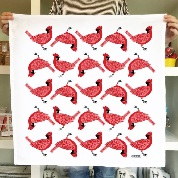 Kardinal Tehåndklæde - Rødt Fugle Køkkenhåndklæde Dekoration for engroshandel hos Gingiber