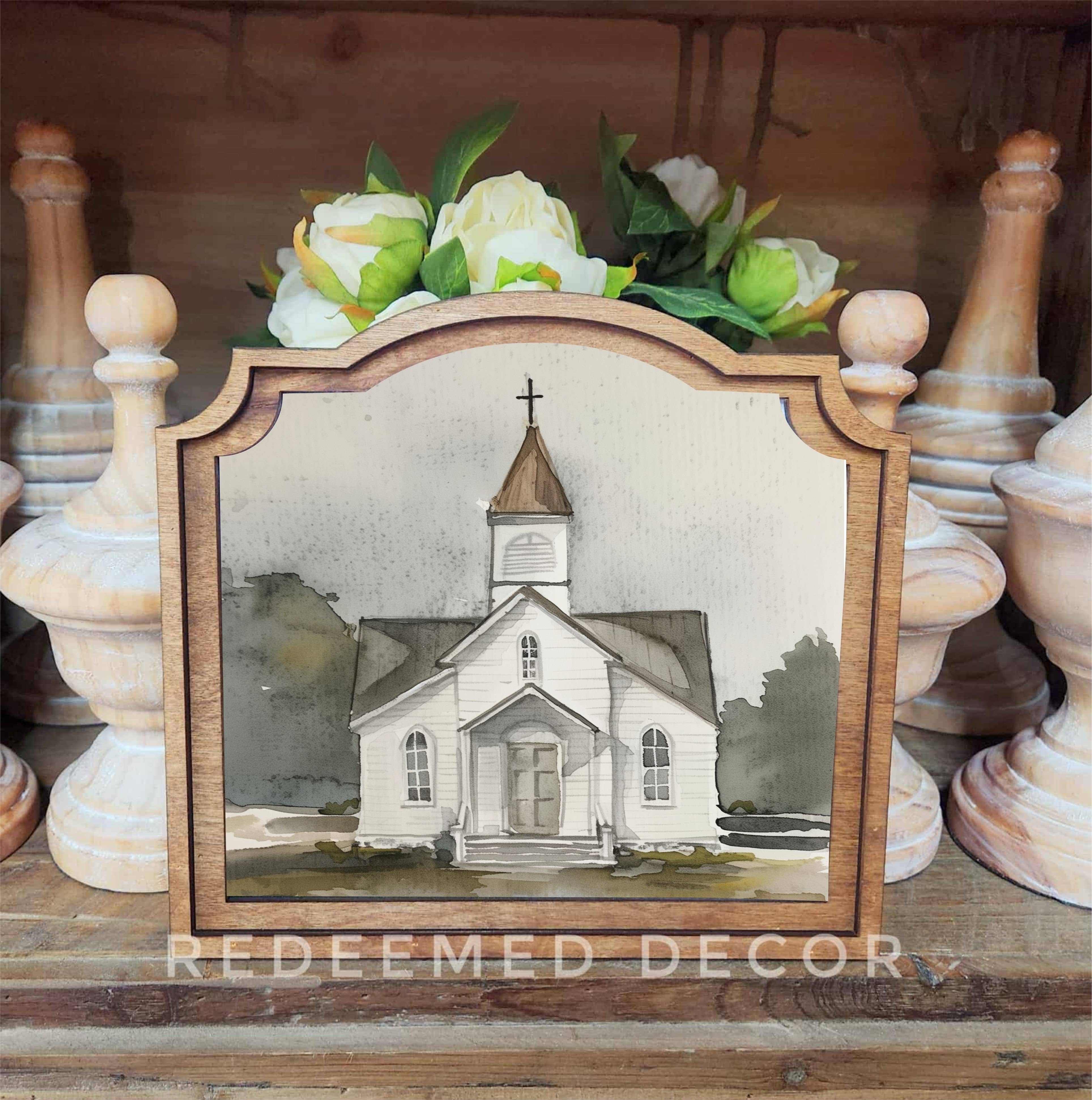 Redeemed Decor - Wholesale Decorative Tabletop Object - Provincial Watercolor Church Framed Art 0