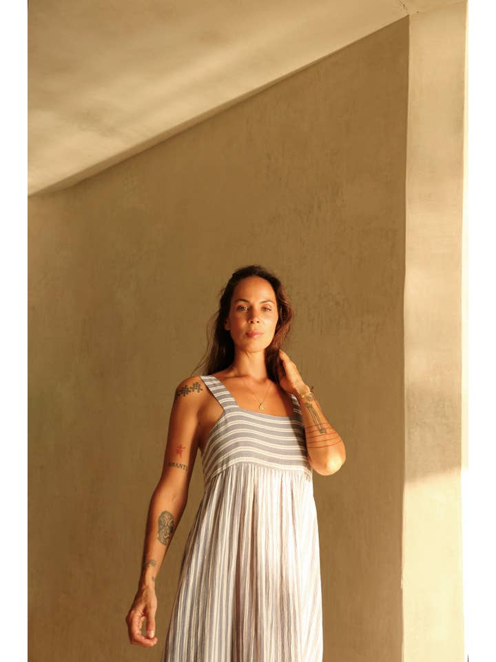 sea blue ecru genuine dress stripe for wholesale on Faire