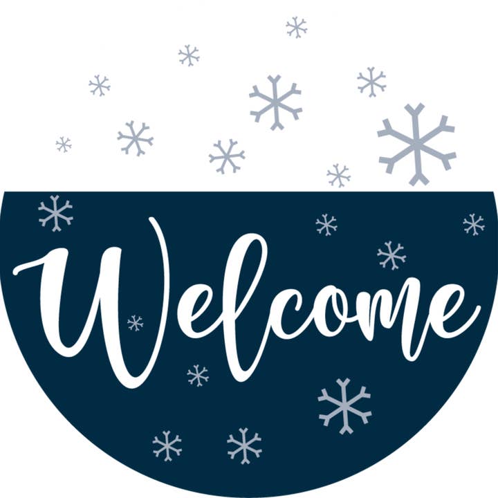 Wreath Sign, Blue Winter Welcome, Panneau de Noël, 25,4 cm rond pour la vente par DecoExchange