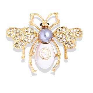 Tourtiwi – wholesale Brooch – Bee Beetle Crystal Pearl Brooch, Cute Insect Metal Pin11