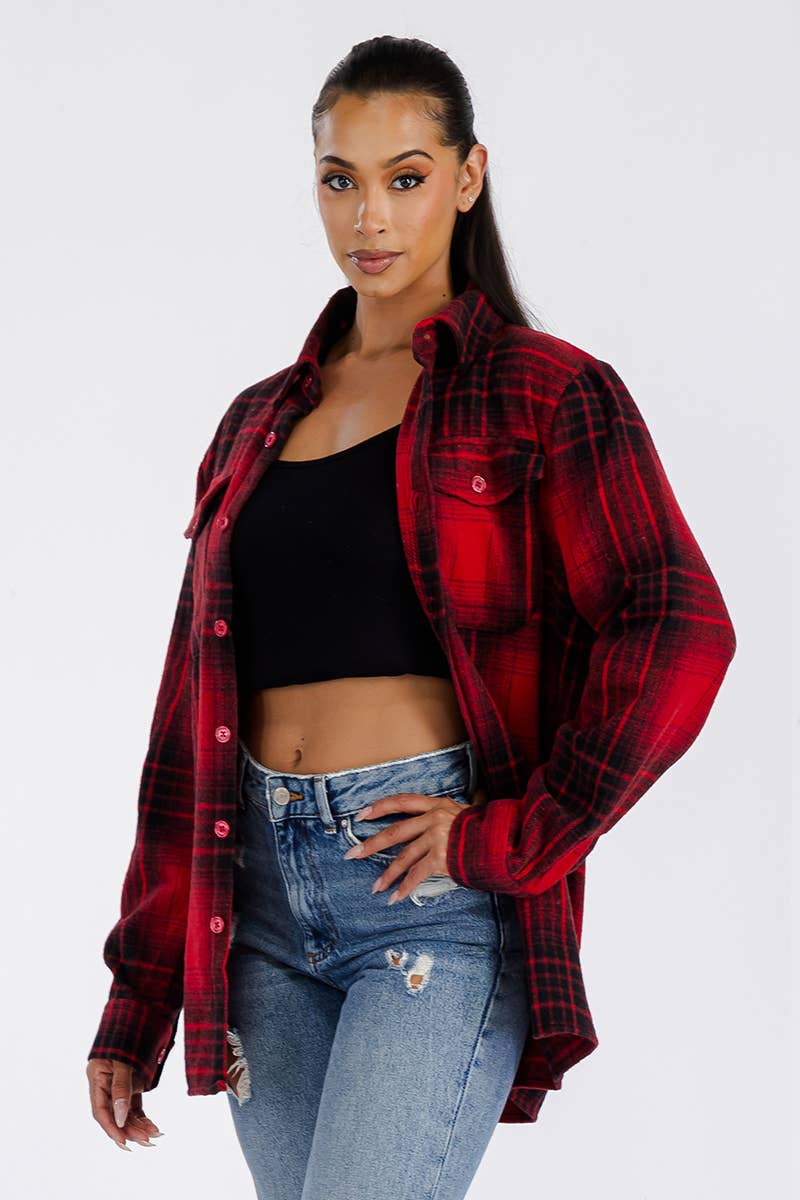 WEIV - Wholesale Shirt Jacket/Shacket - Women's - Boyfriend Oversized Soft Flannel Shacket2