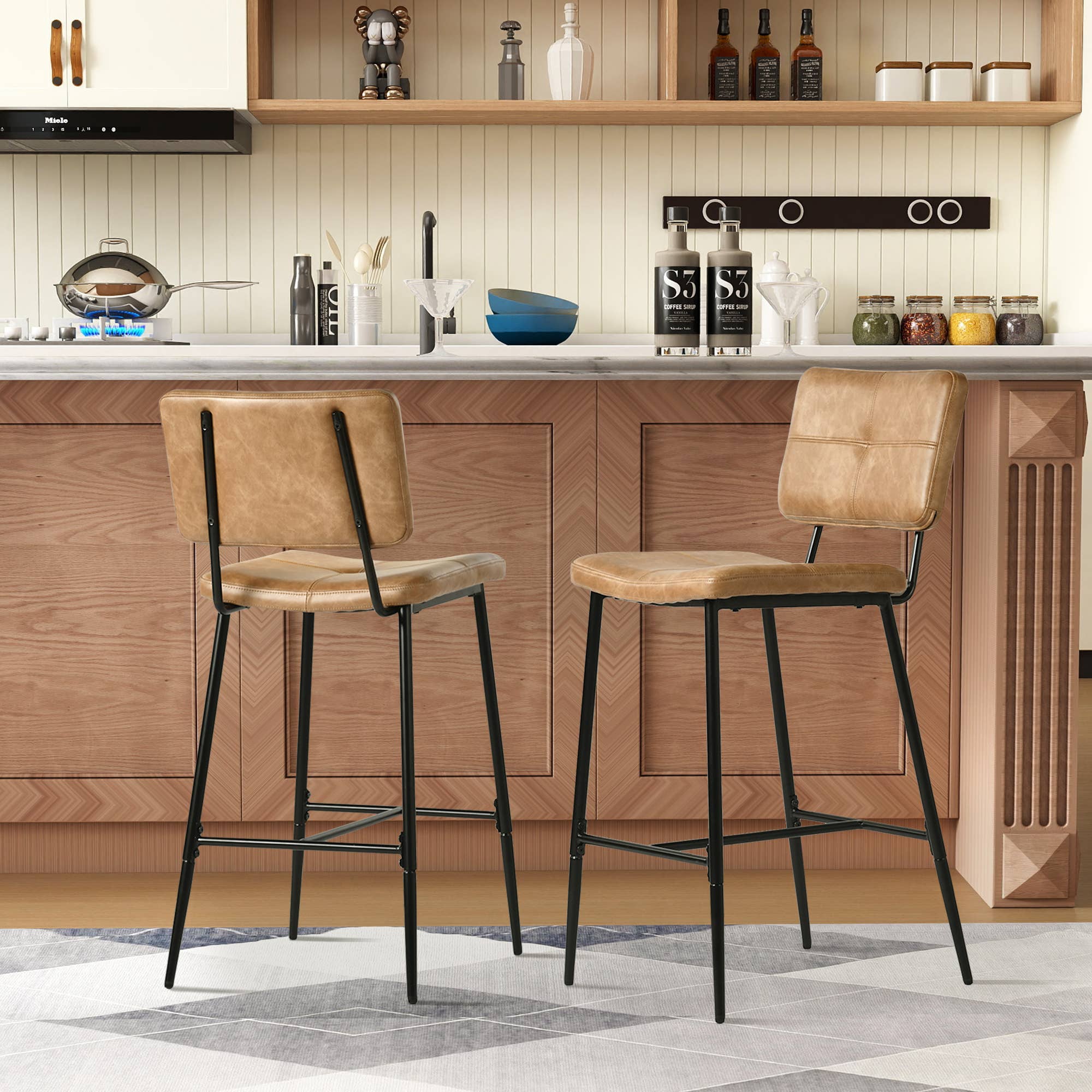 HOMYCASA DESIGN INC - Wholesale Stool - 26 in. Modern Cognac Faux Leather Counter Stools,Set of 22