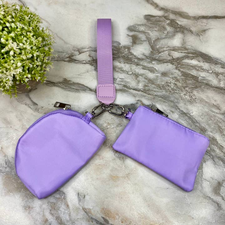 Hive Supply - Wholesale Wristlet - Nylon Wristlet Double Mini Wallet Set - Purple