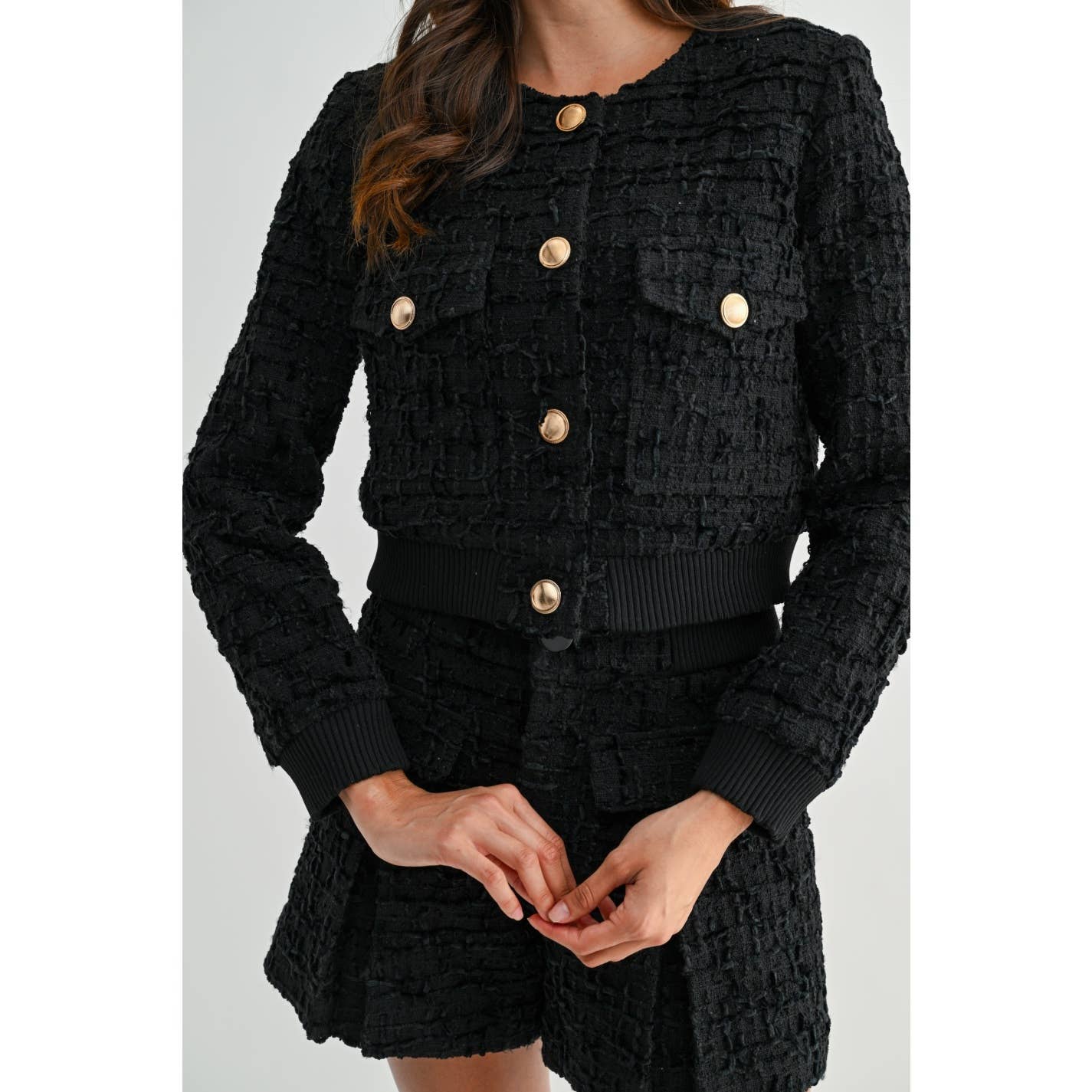 BLACK GOLD BUTTON BOUCLE TWEED JACKET for wholesale on Faire3