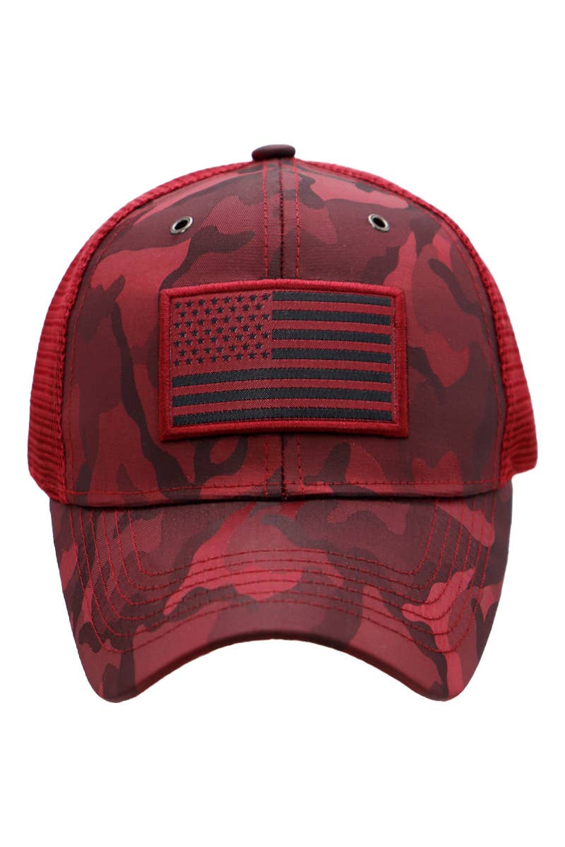Cap Zone – Engroshandel Trucker hat - Unisex – Camo Mesh Truckerhat med amerikansk flag1