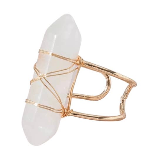 Anillo de obelisco ajustable de oro con piedras preciosas de cristal de cuarzo para venta al por mayor de Moon Child