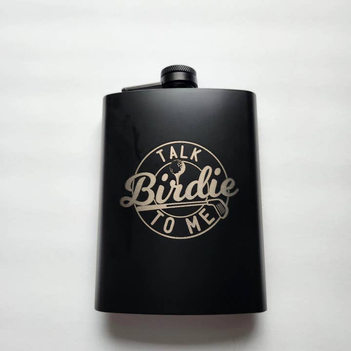 Talk birdie to me hip flask for wholesale by Blue Bourbon Designs