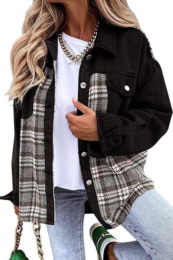 AZSHOP Trading LLC - Wholesale Shirt Jacket/Shacket - Women's - Patchwork Plaid Jacket6
