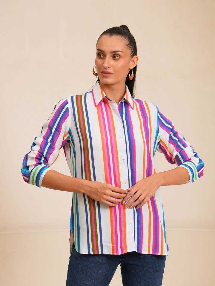 Regnbuestribet klassisk pasform skjorte for engroshandel hos Avani Del Amour