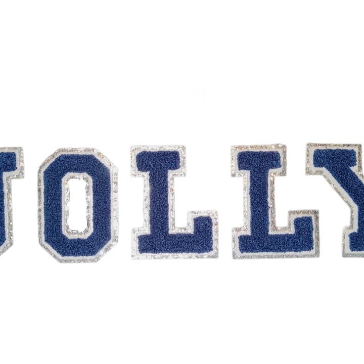 Navy Blue Chenille Iron On SILVER Glitter Letter Patches for wholesale on Faire1
