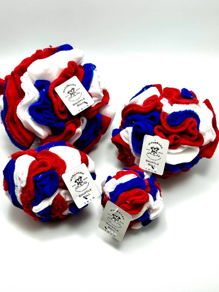 Snuffle Ball Brain Toy Red White and Blue for wholesale by Wag and Bark