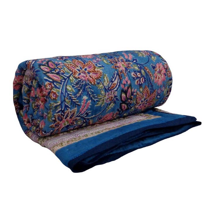 Misty Blue handquiltat vändbart blocktryck för wholesale av Ayras World