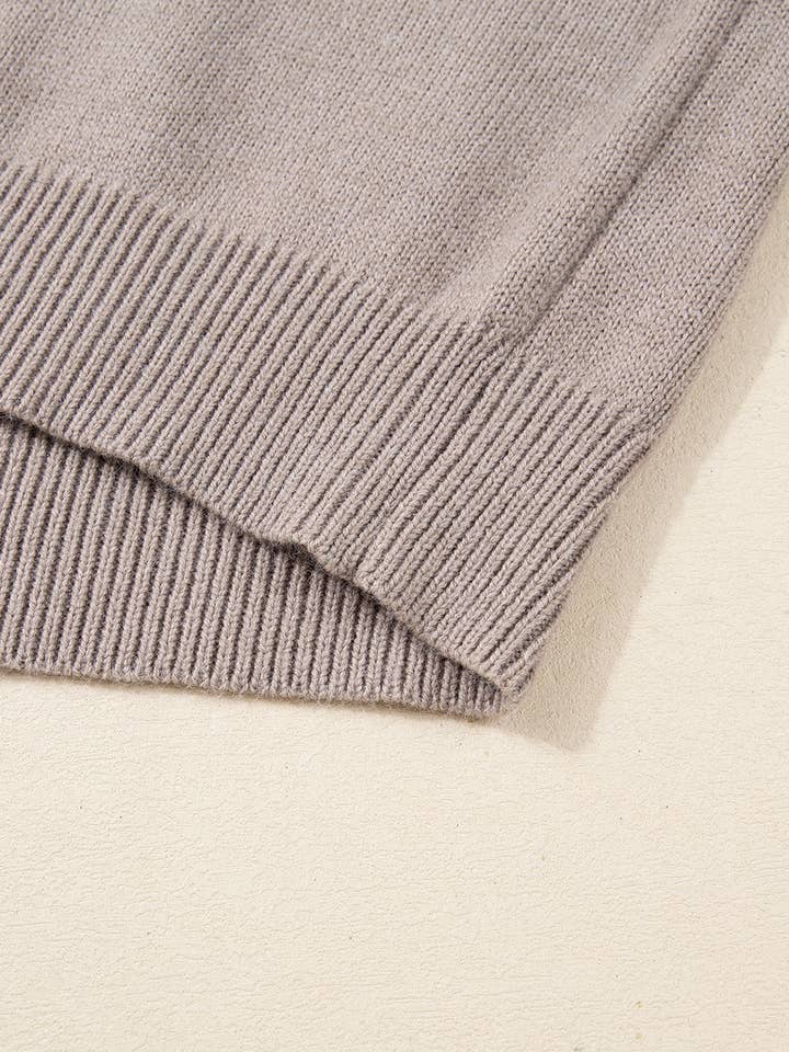 Simply Taupe Floral Embroidered Sleeve Round Neck Sweater for wholesale on Faire3