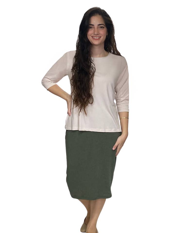 Falda lápiz de canalé a media pierna para venta al por mayor de Kosher Casual