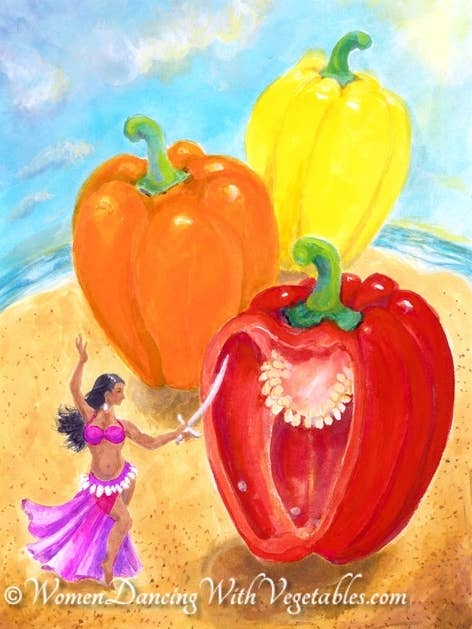 Peppers for wholesale by Women Dancing with Vegetables. Becoming Lighter