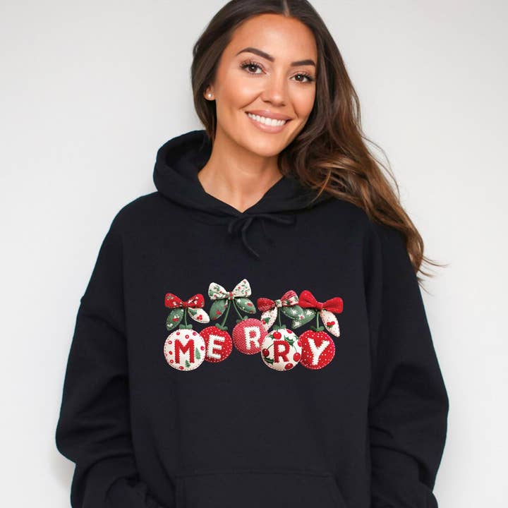 Merry Ornaments Quilted Print Hoodie for wholesale by Olive And Ivory Wholesale