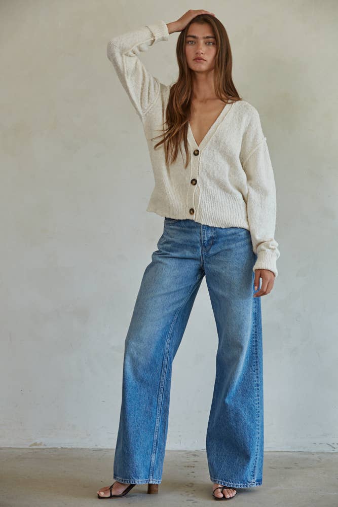 Ivory W1546 | Knit Sweater Button Down Cardigan for wholesale on Faire1