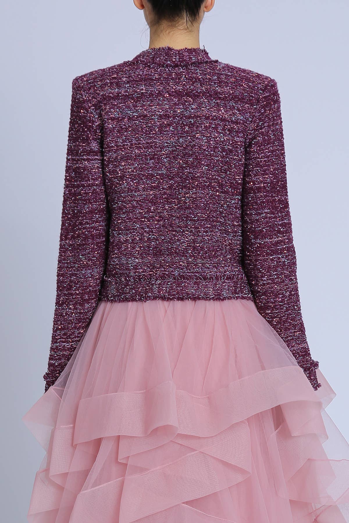 Plum Fringe Trim Detail Tweed Jacket PC4187 for wholesale on Faire1