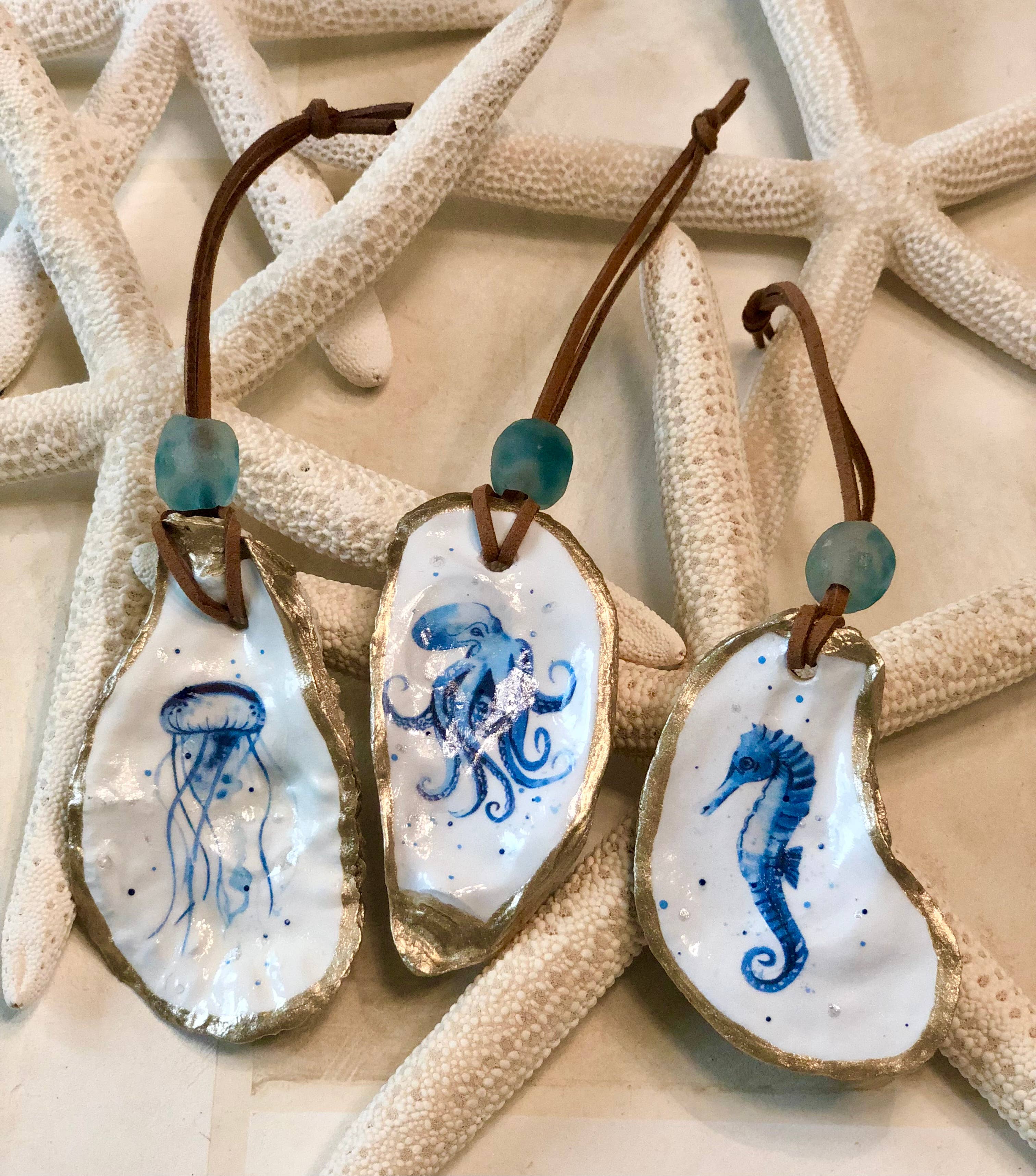 Coast and Cork – wholesale Ornament – Coastal Oyster Sea Animal Ornament/ Blue 6