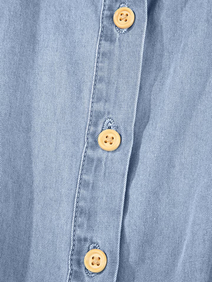 Myosotis Denim Pleated Slim Waist Short Sleeve Shirt Dress for wholesale on Faire11