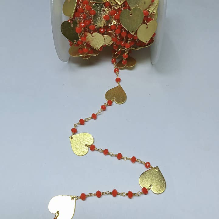 Catena a disco con cuore in quarzo arancione con perline avvolte in filo 3mm-3,5mm per la vendita all'ingrosso da parte di Rishi Jewelry