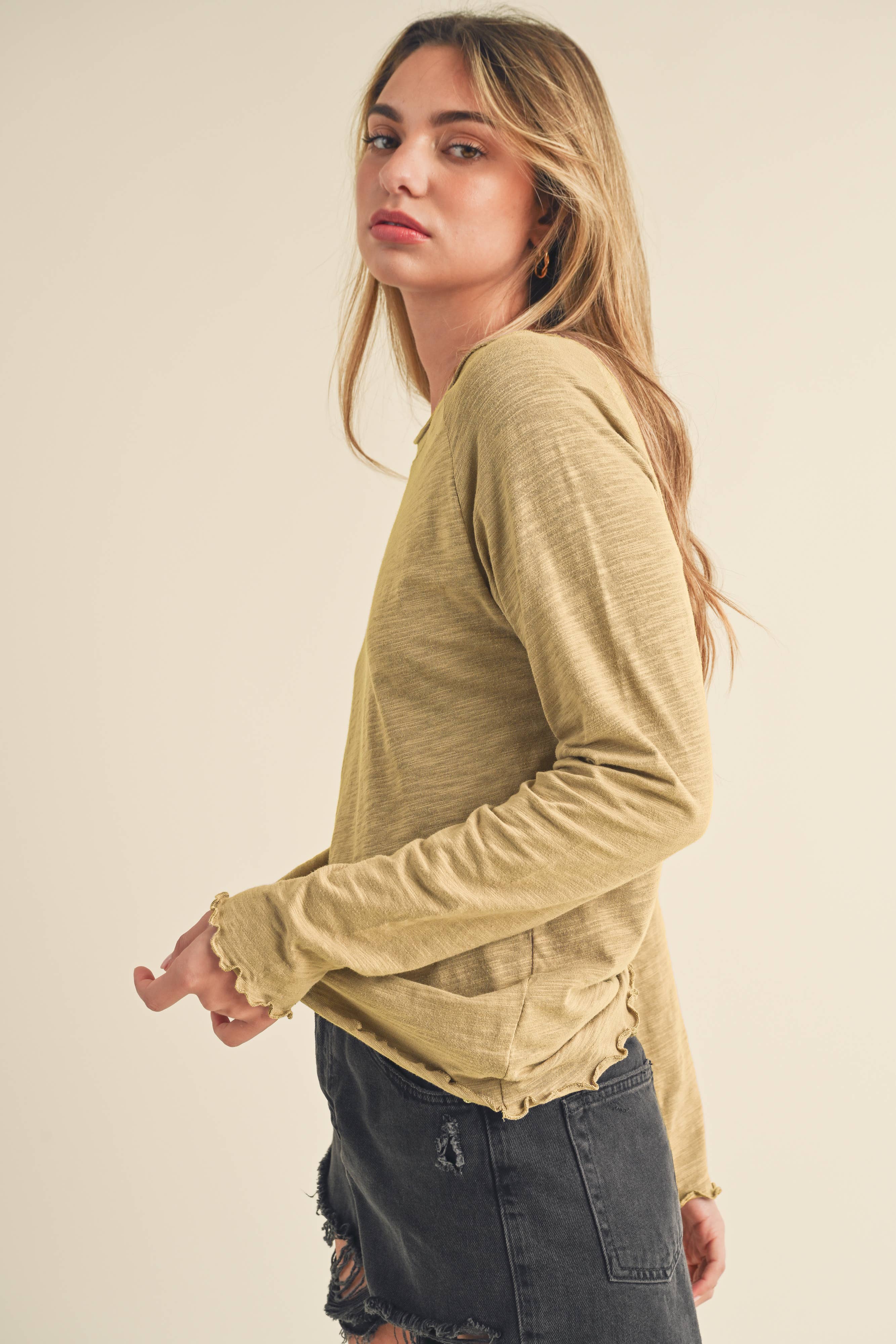 AEMI + CO - Wholesale Knit Top - Women's - 8288DN Gwen Baby Long Sleeve Top 555