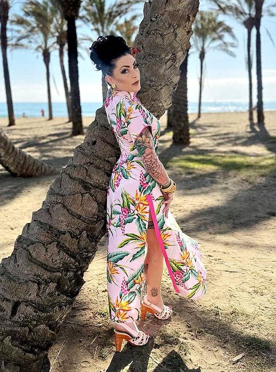 Lucky Lou Shoes - Wholesale Platform Heels - Women's - Rockin' Tiki - with a Vixen Pink Leather and Leopard Slingback3