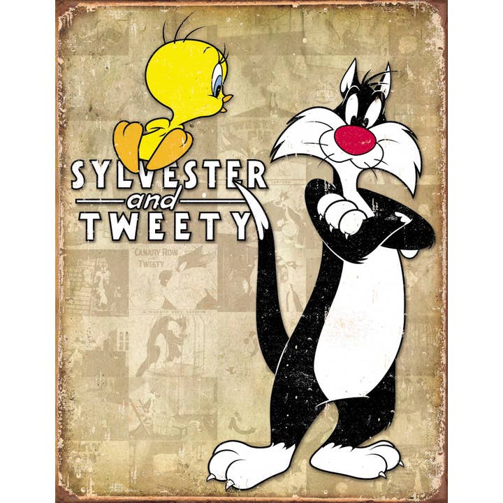 Tweety & Sylvester Retro Tin Sign for wholesale by Desperate Enterprises