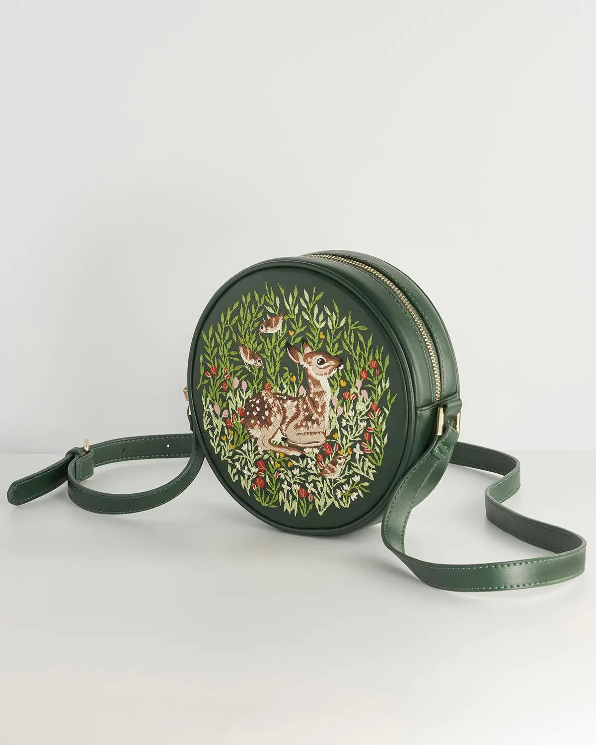 Fable England – wholesale Crossbody bag – Women's – Chloe Fawn Embroidered Circle Purse - Green 1