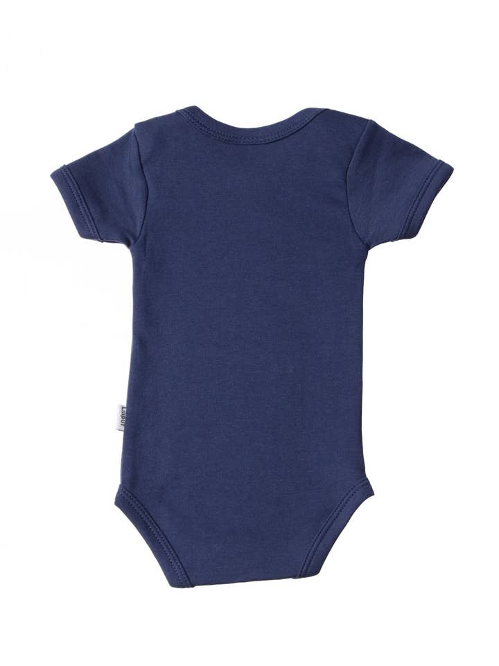 Short-sleeve V-neck bodysuit in navy for wholesale by Liliput