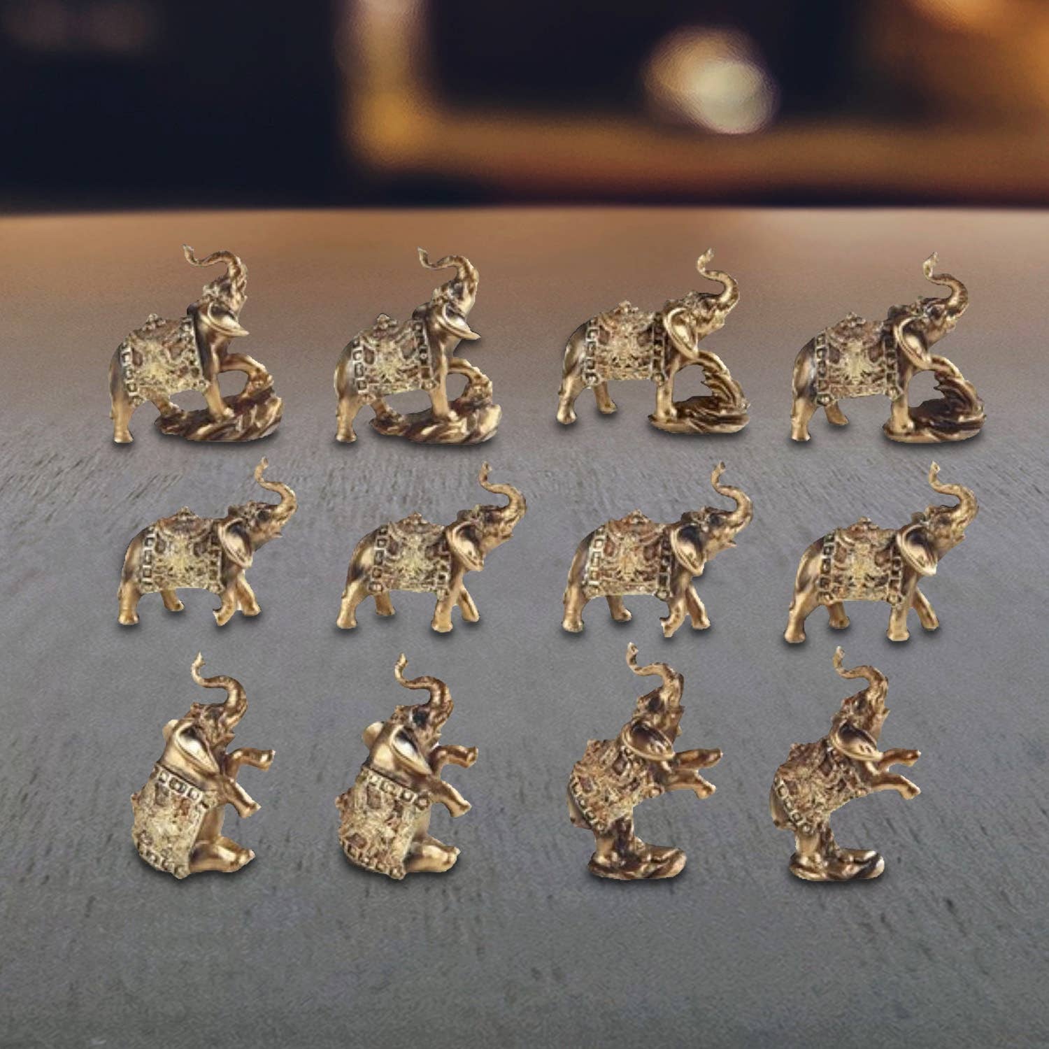 FC Design - Vente Figurine décorative - Figurine en forme de mini-éléphant thaïlandais en or, 12 pièces0