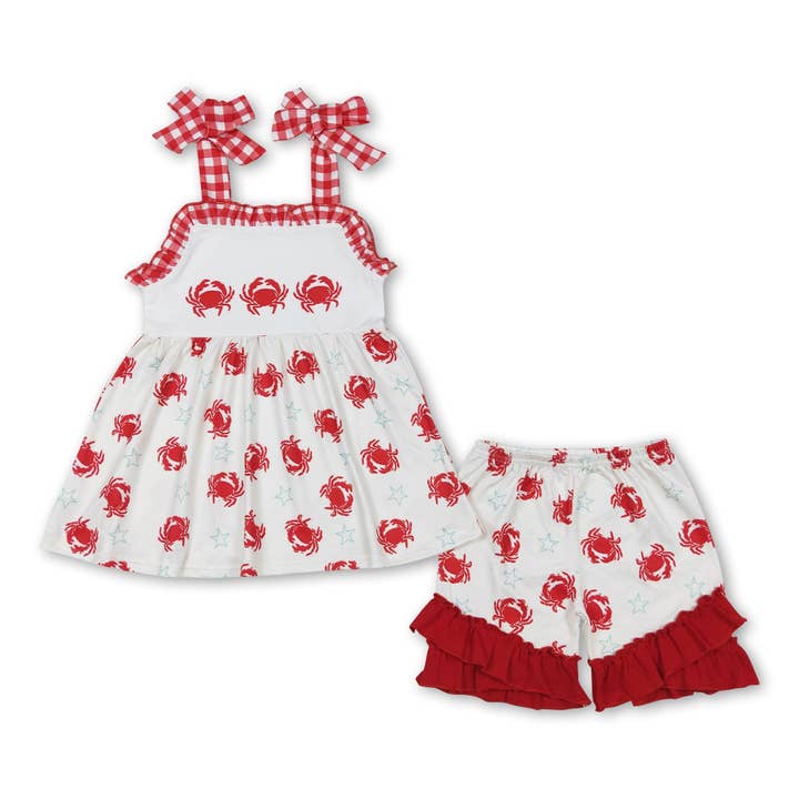 Yawoo Garments - Wholesale Top & Short Set - Kids - Red straps crab tunic shorts baby girls summer clothes