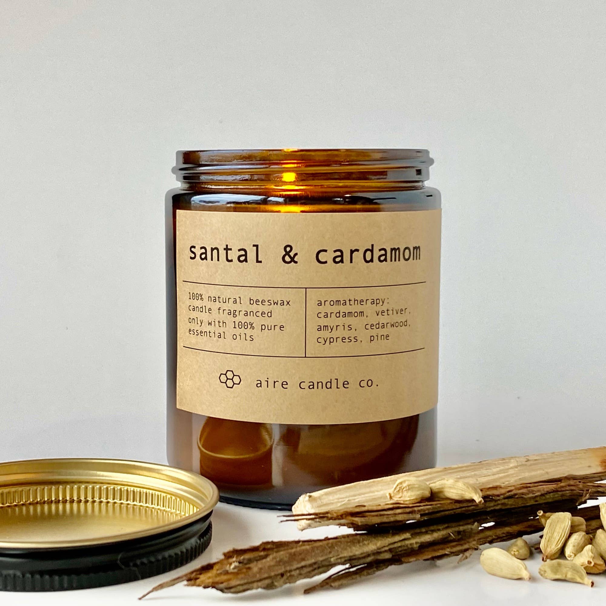 aire candle co. - Wholesale Jar/Filled Candle - santal & cardamom beeswax candle2