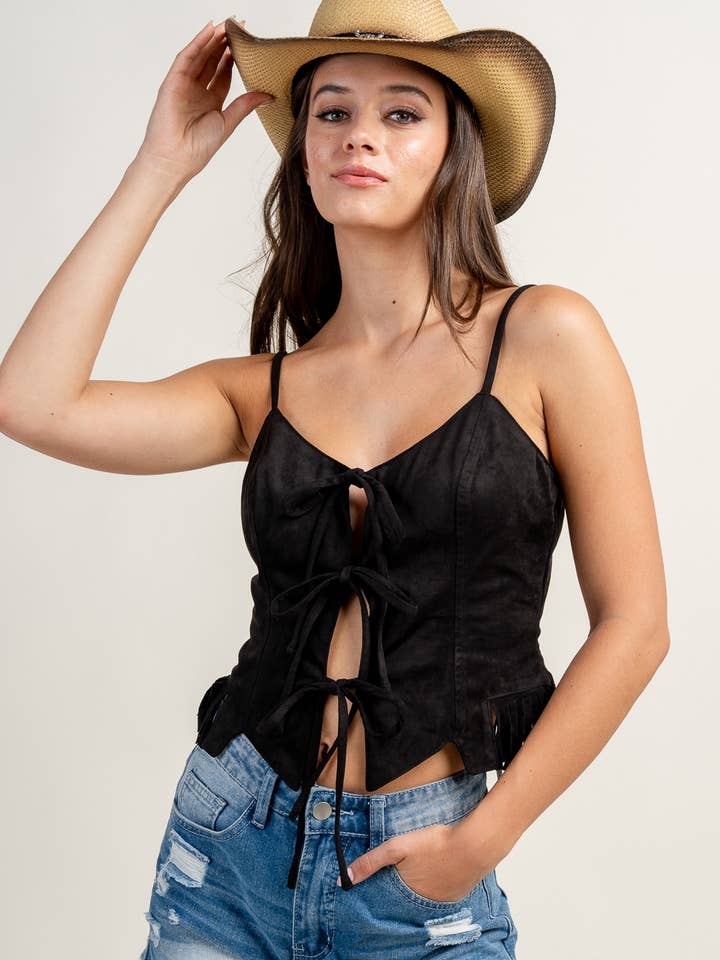 CT10537N / HAUT SANS MANCHES EN DAIM AVEC LIENS À L'AVANT pour la vente par BEIVY & COLLABO